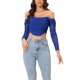 thumbnail image 1 of Top corto de corsé de manga larga de malla transparente Inspire Chic para mujeres, blusa con hombros al descubierto, bustier con varillas, color azul real, 1 of 6