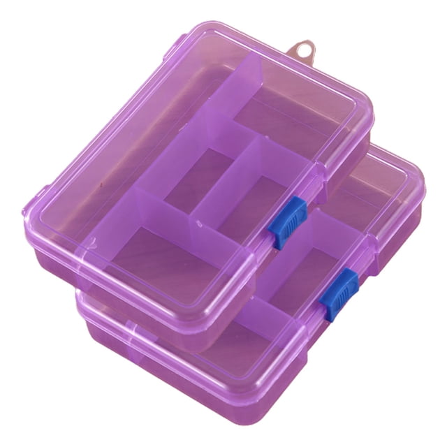 2 Pack Plastic Jewelry Box - Organizer Storage Box with Adjustable Dividers Plastic Compartment Container for Bead Jewelry Craft Tackles,purple