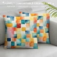 thumbnail image 3 of GOSMITH  Abstract Pillow Cushion Cover Rainbow Colored Geometric Square Shaped Blurry Effects Watercolor Design, Decorative Square Accent Pillow Case,  Blue and Red, 3 of 5