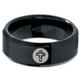 thumbnail image 2 of Tungsten Christian Catholic Cross Heart Shaped Band Ring 8mm Men Women Comfort Fit Black Beveled Edge Polished, 2 of 4