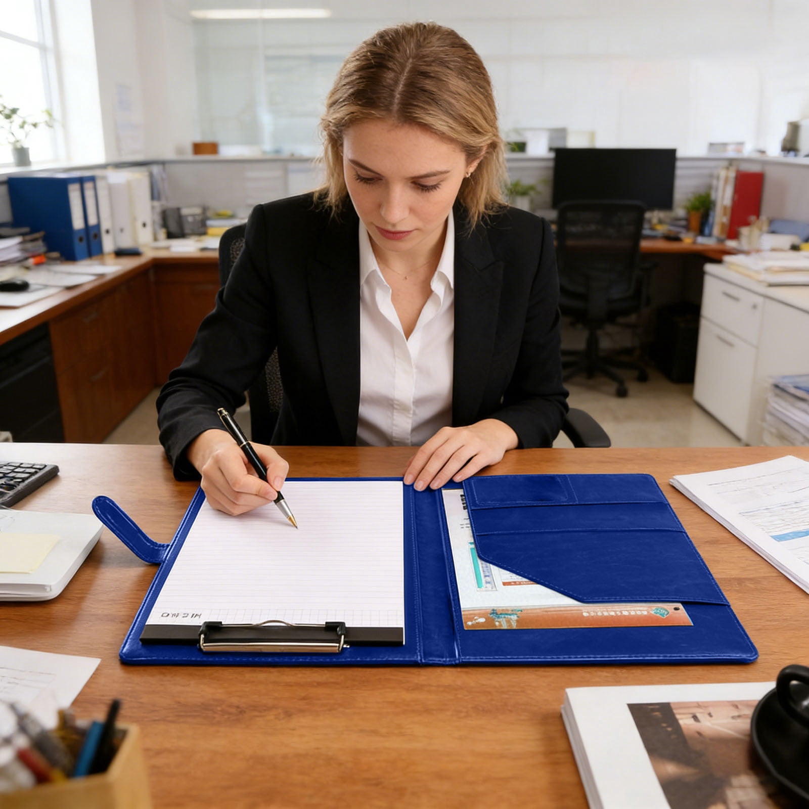 Professional Padfolio with Clipboard PU Leather Storage Clipboard Folder Portfolio Cover Legal Pad Holder for Letter Size A4 Writing Pad Notepad Resume Organizer for Business School Office