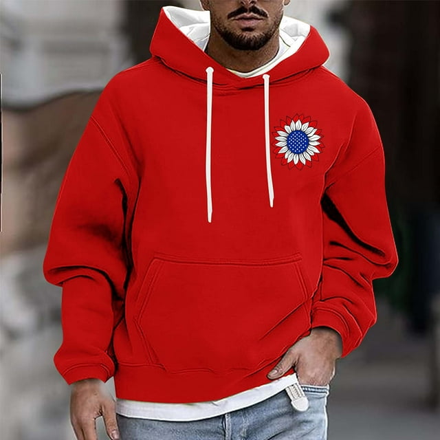 Dolkfu Sudadera con capucha para hombre con estampado de flores, sudadera con capucha y cordón, blusa casual con bolsillo para hombre XXXXL
