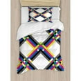thumbnail image 3 of Psychedelic Duvet Cover Set King Size, Geometric Composition with Colorful Zigzag Chevron Lines Squares Digital Grid, Decorative 3 Piece Bedding Set with 2 Pillow Shams, Multicolor, by Ambesonne, 3 of 3