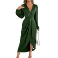 thumbnail image 2 of Taylonsss Womens Maxi Dress Deep V Neck Long Puff Sleeve Ruched Side Slit Elegant Glamour Wedding Guest Cocktail Party Evening Dress, 2 of 7