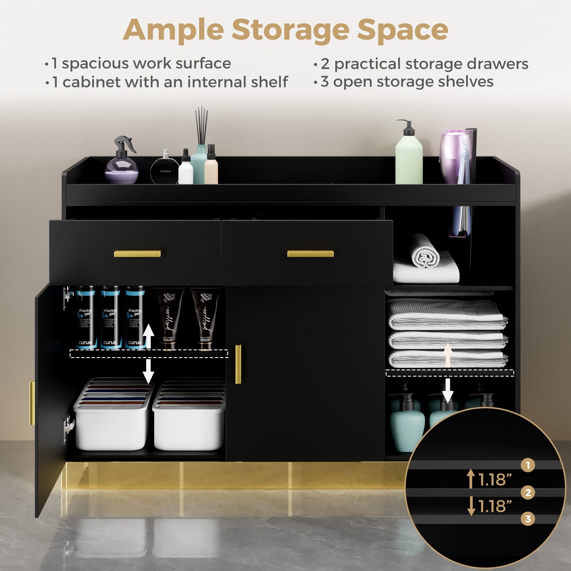 Advwin Freestanding Salon Station Storage Cabinet, Baber Station with Adjustable Shelves & Hair Dryer Holders, Hair Styling Station Beauty Salon Spa Equipment