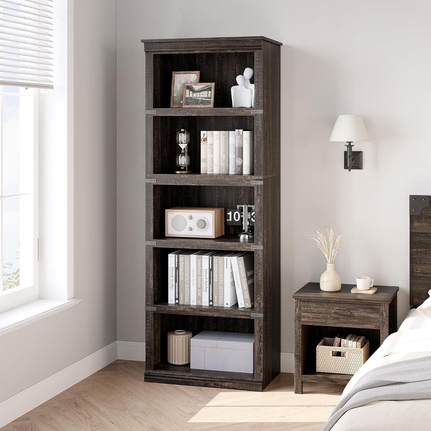 3/5-Tier Bookshelves and Bookcases Farmhouse Book Shelf with Storage Open Display Bookshelves 40/67.4" Tall Book Case Floor Standing Home Decor Furniture for Home Office Living Room Bed Room