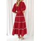 thumbnail image 2 of ZHAOCHENG Vestido camisero de verano para mujer, con botones, mangas cortas abullonadas, volantes escalonados, vestidos largos holgados, 2 of 3