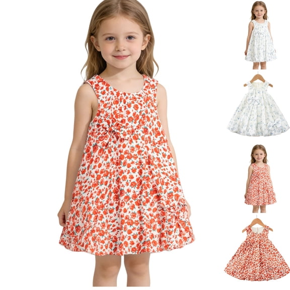 YHAJDS Toddler Girls Sleeveless Dress Floral Print Hem Summer Princess Party for 1-5 Years