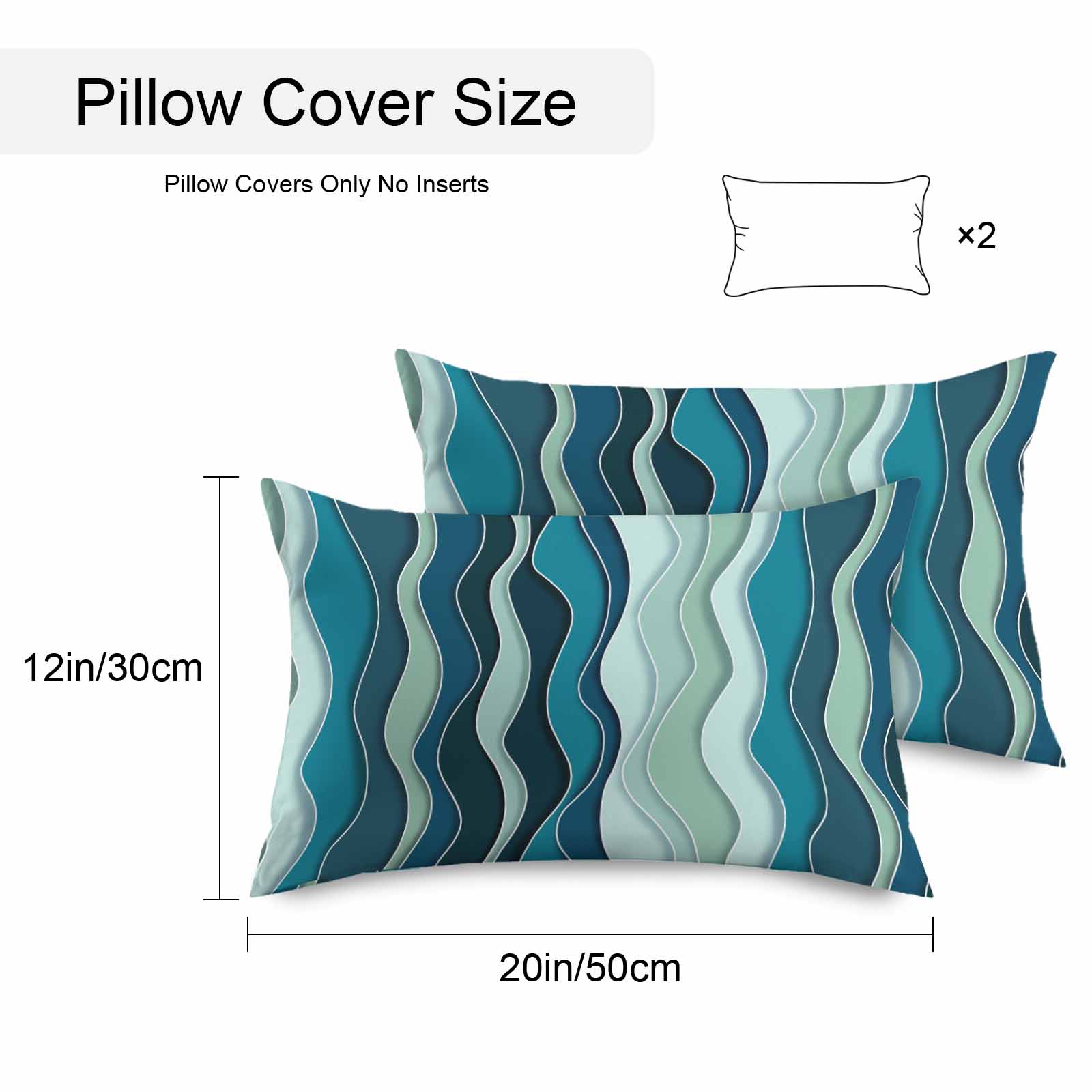 Outdoor Waterproof Throw Pillow Covers Set of 2 Teal Waves Decorative Pillowcases Lumbar Outdoor Pillows Cushion Case 20x12 Inch Abstract Lines Patio Pillows for Couch Sofa Bed Garden