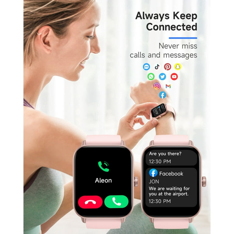 TOOBUR Smart Watch for Women Men 1.8 Touchscreen Fitness Tracker Smartwatch Answer Make Calls Compatible Android IOS IP68 Waterproof Pink
