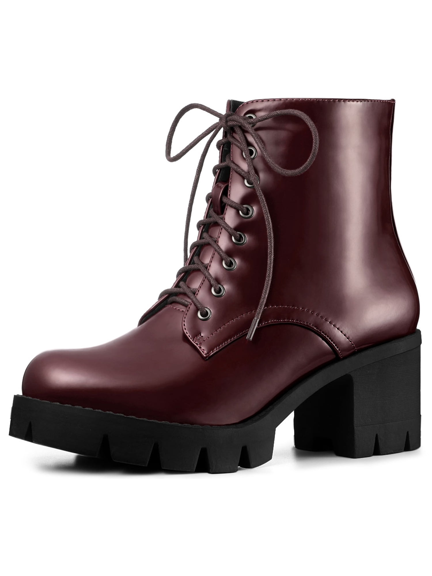 GIRLS BURGUNDY ZIPPER ANKLE FASHION LACE UP COMBAT STYLE BOOTS SHOES UK SIZE 9-2