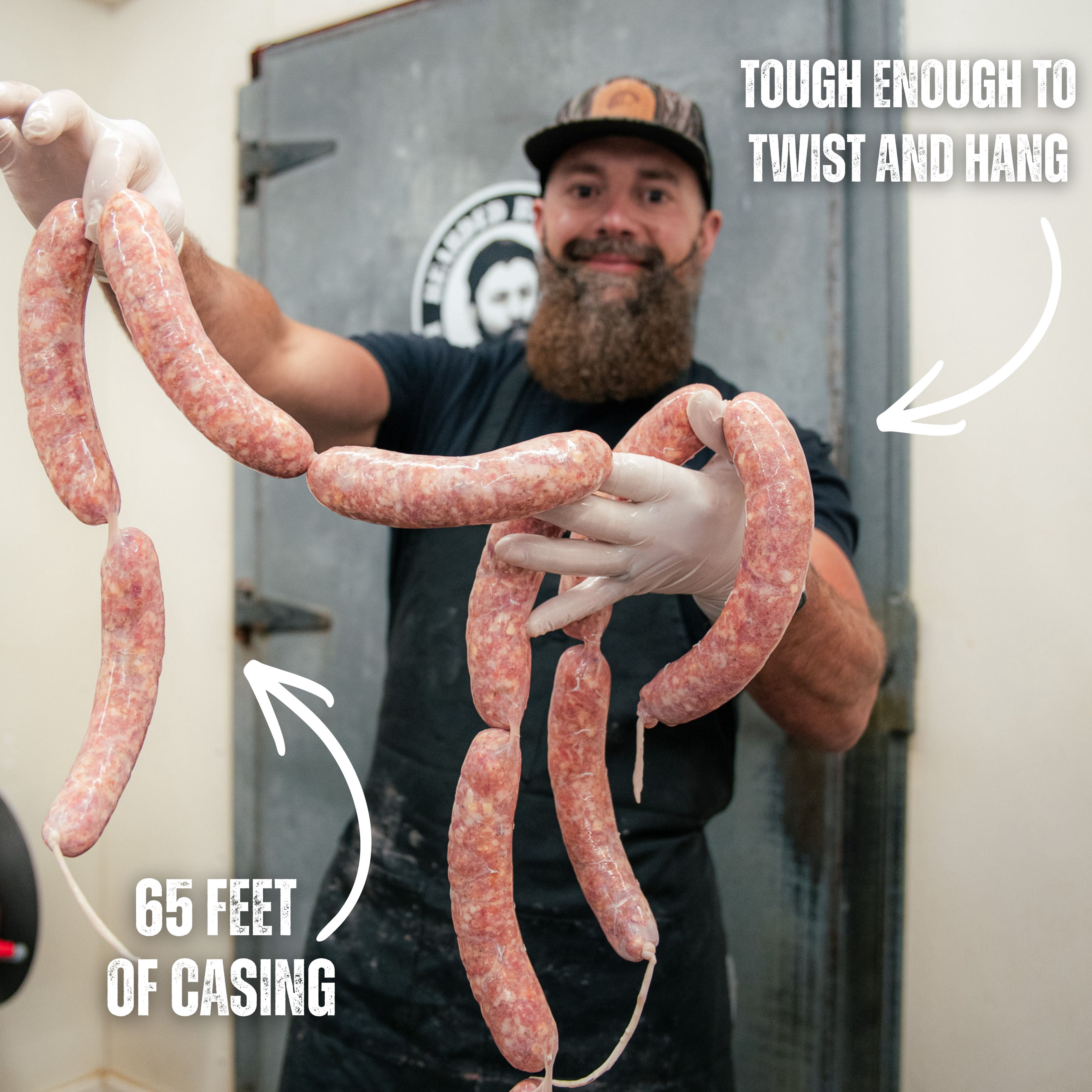 The Bearded Butchers Natural Hog Casings 32-35mm, Edible Sausage Casing for 25-30 lb Meat, Pre-Flushed, Resealable Bag