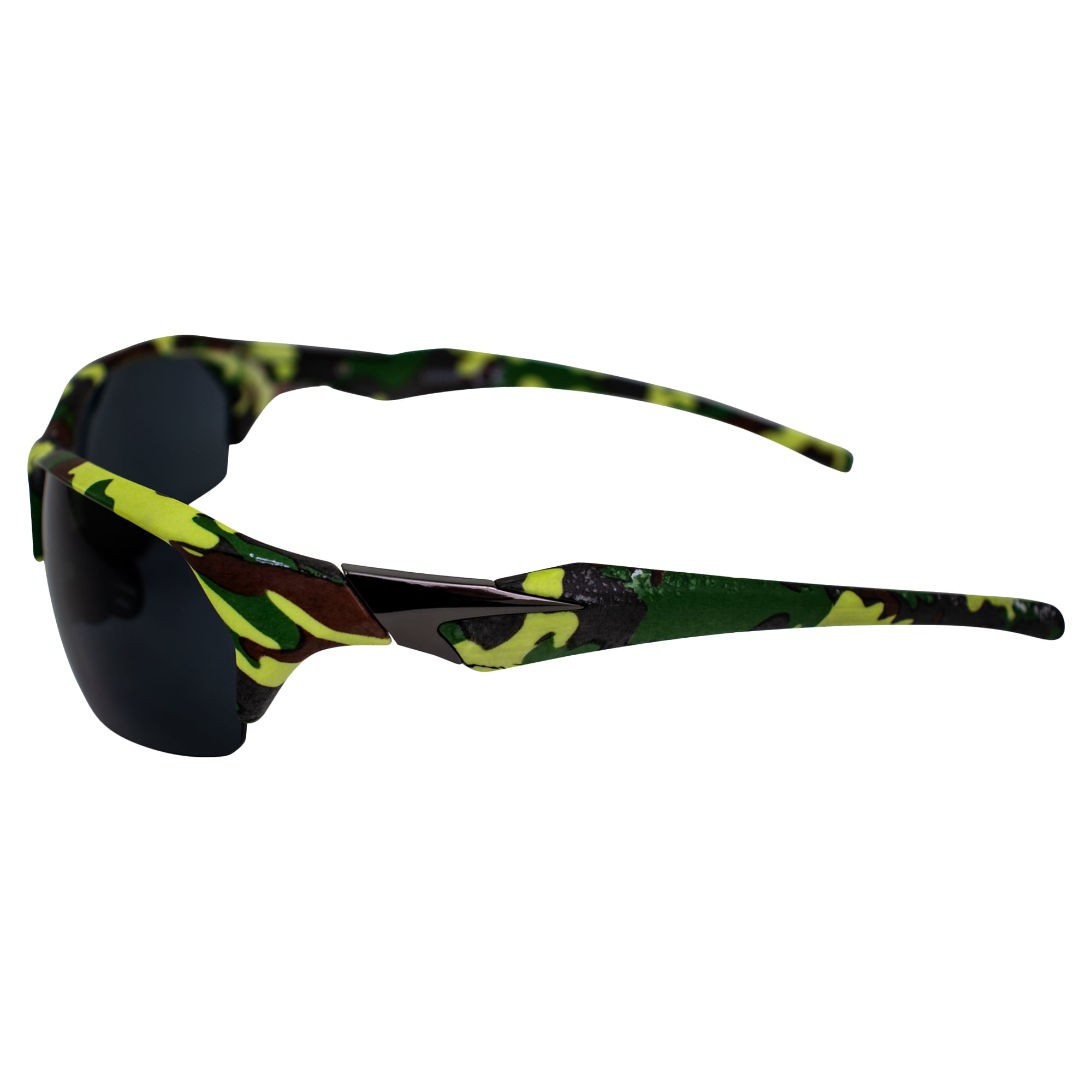 AlterImage Pursuit Wraparound Sports & Motorcycle Retro Sunglasses for Men  or Women Semi-Rimless Camo Frame w/Rubber Nose Pads & Smoke Lenses 