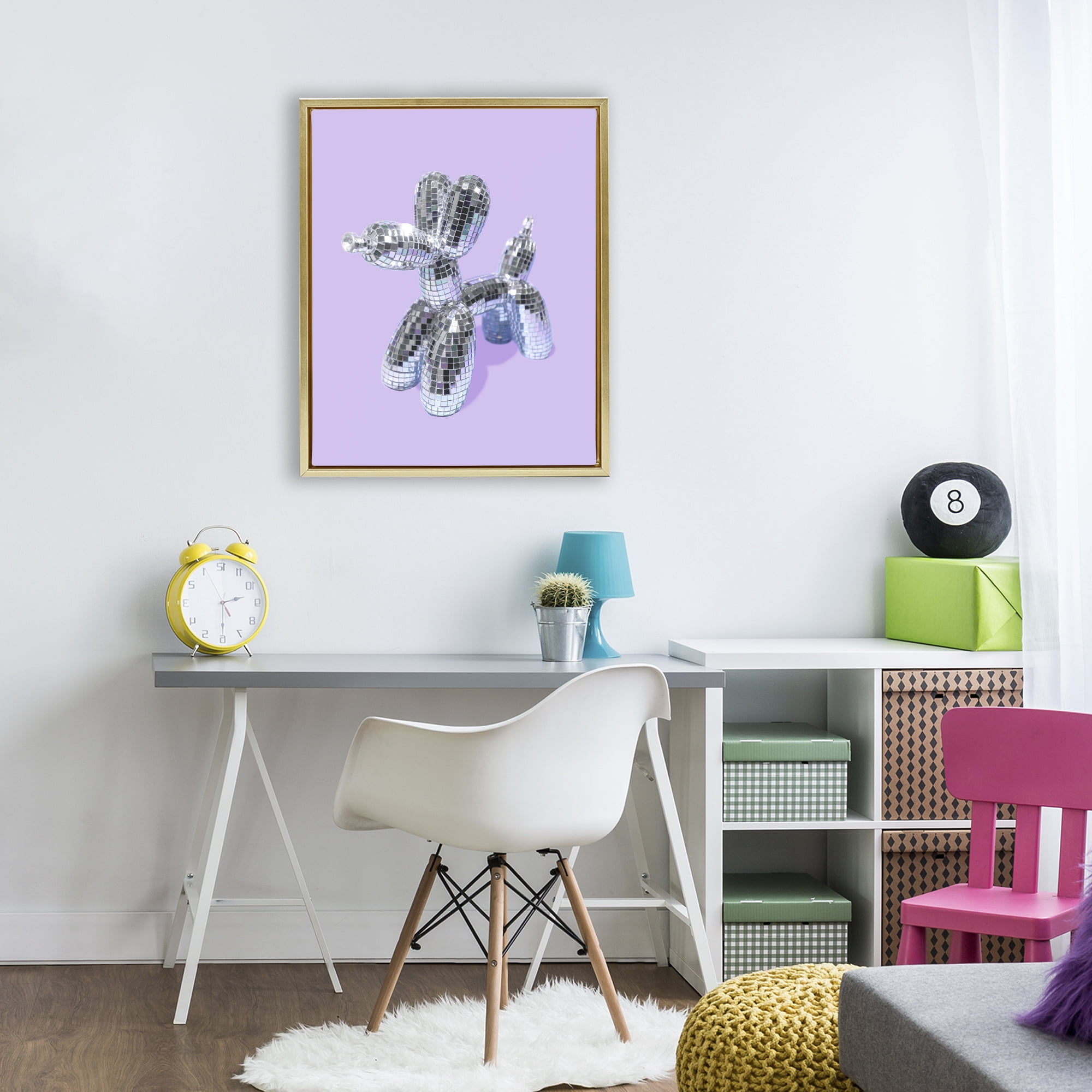 Stupell Industries Disco Balloon Animal on Lilac Gold Framed Floater Canvas Wall Art, design by LISH Creative
