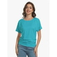 thumbnail image 2 of Womens Short Sleeve Boat Neck Side Shirring Dolman Drape Top, 2 of 6