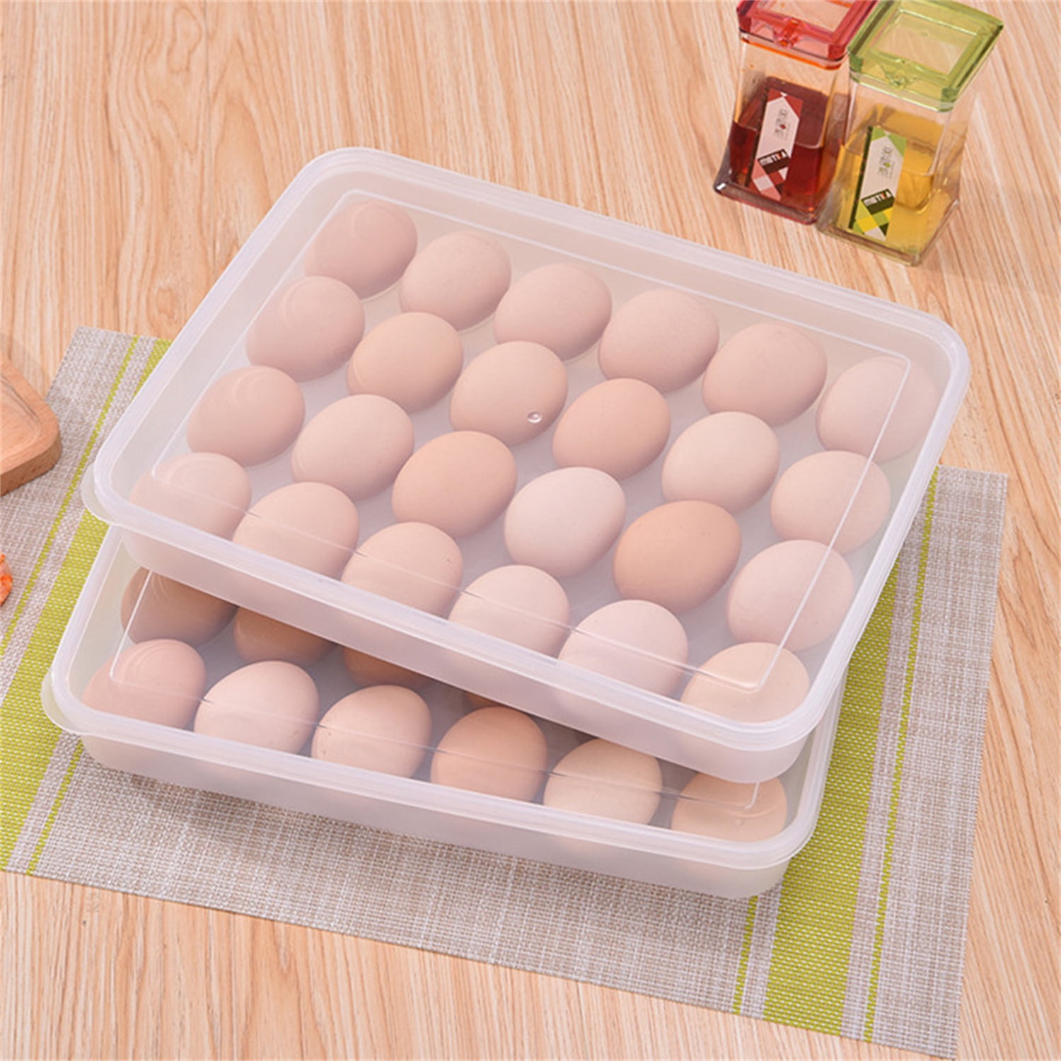Portable Egg Carrier,Happon 2Pcs Egg Holders,Plastic Egg Tray with Lid,24-Cavity Egg Container,Clear Storage Egg Tray,Egg Storage Stackable Plastic Egg Boxes