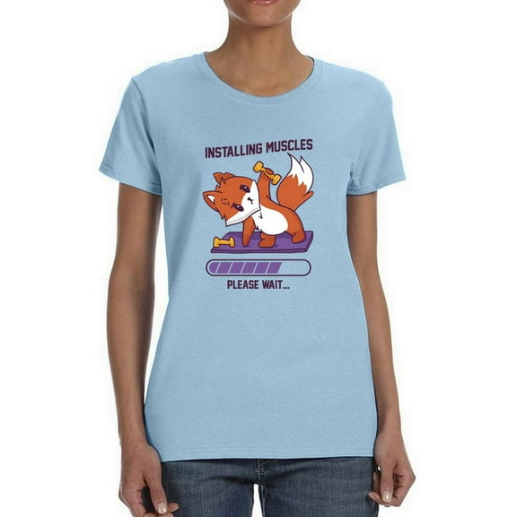 Cute Fox Installing Muscles T-Shirt Women -Smartprints Designs, Female Large