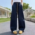 thumbnail image 4 of JAJAHO Girls Summer Casual Pants Lightweight Sportswear For Kids Teens Wide Leg Elastic Waist Drawstring Pants 5-16Y Versatile Trousers, 4 of 5