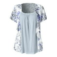 thumbnail image 4 of Dyegold Womens Tops Dressy Casual Summer Women's Summer Tops Casual Ruffle Pleated Front Tunics Blouses Floral Print Short Sleeve Round Neck Loose T Shirts, 4 of 5