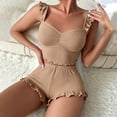 thumbnail image 3 of Dursoulink Women's Mint Ribbed Cami Set, Ruffled Sleeve Top and High-Waist Shorts, Soft Stretch Sleepwear, Sizes S-XXXL, 3 of 6
