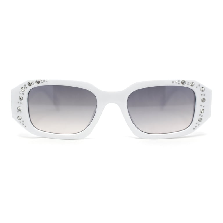 BRAND NEW White Geometric Frame Sunglasses with Center Rhinestone Women main image 2