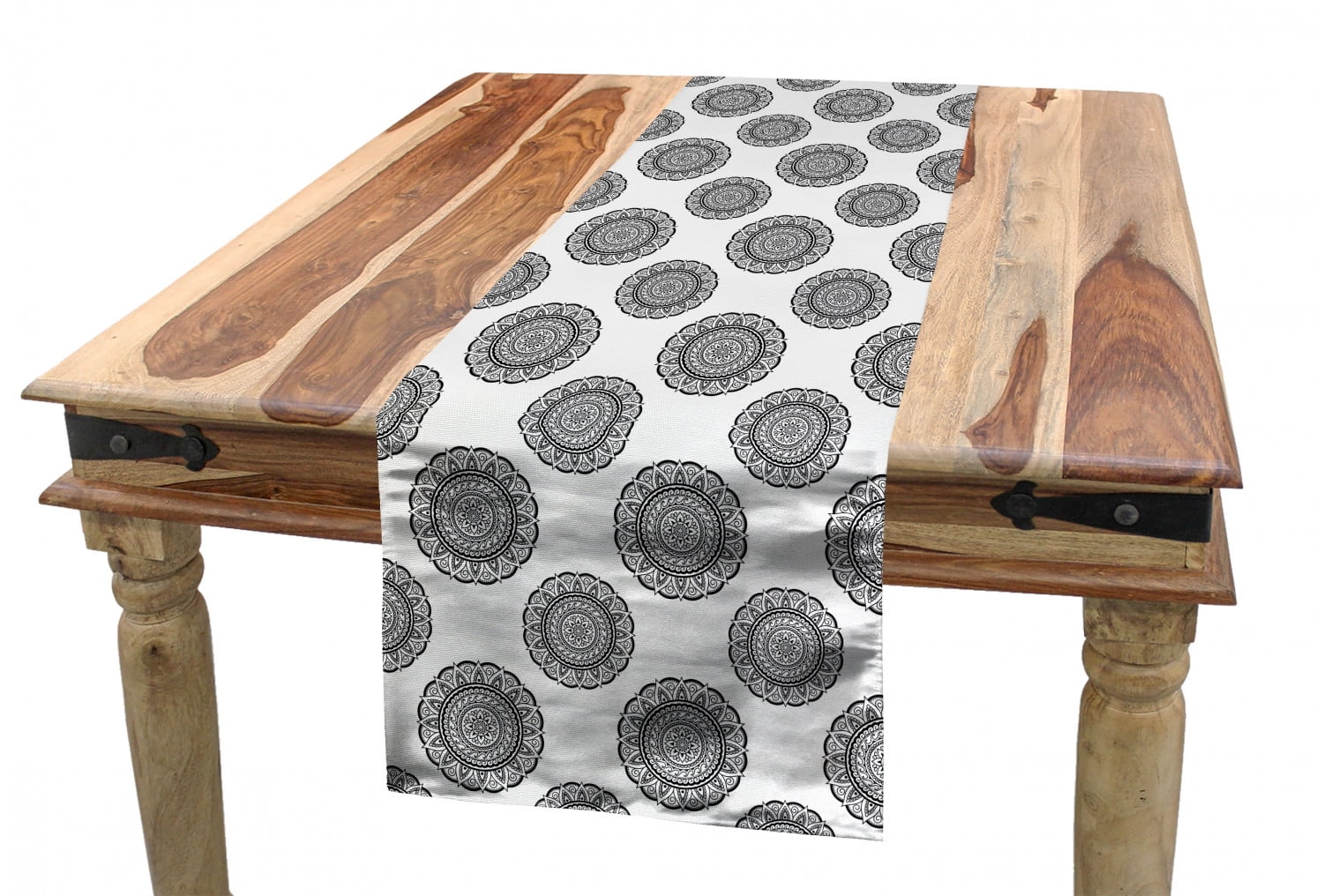 Mandala Table Runner, Traditional Round Details on a Plain Background