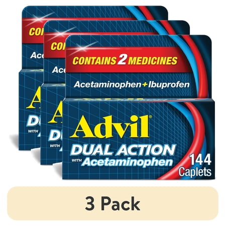 (3 pack) Advil Dual Action Pain Relievers Coated Caplets, 125Mg Ibuprofen and 250Mg Acetaminophen, 144 Count