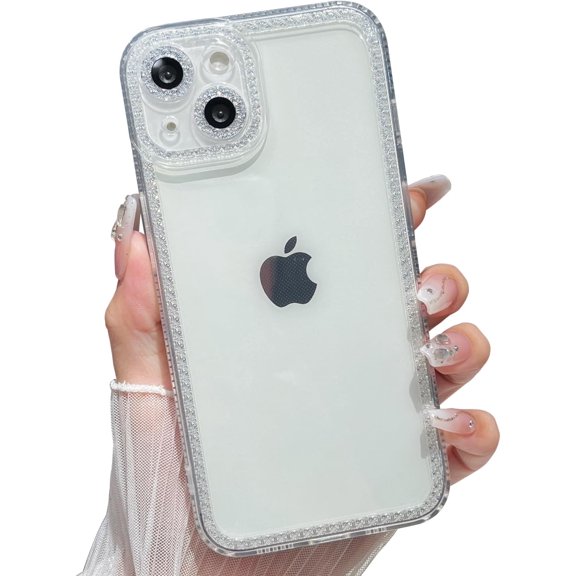 for iPhone 7/8 Sparkly Cute Transparent Case, Soft Silicone TPU, Camera Raised Protection, Anti-Slip and Anti-Shock, Glittering Suitable for Women, Girls - Clear
