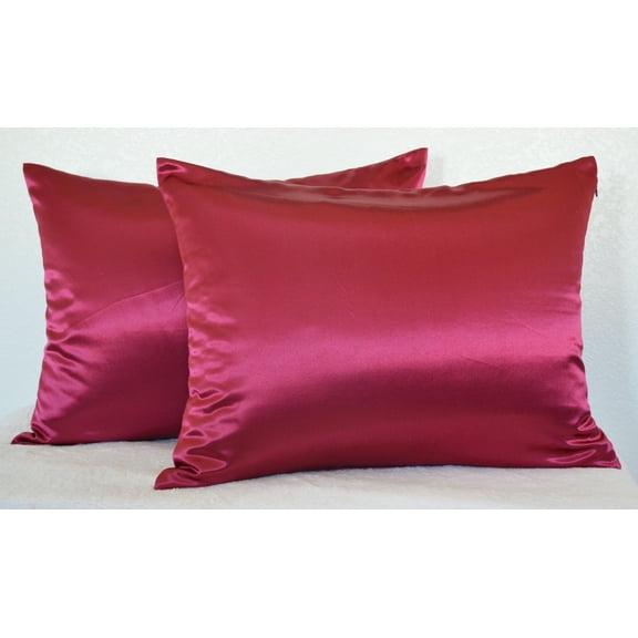Aiking Home 350TC Bridal satin Pillow Cases, Zipper Closure (Pack of 2), Size 20''x26'', Standard-Burgundy