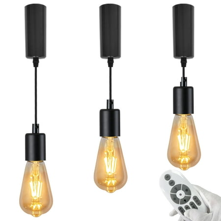 

FSLiving Adjustable Height Juno Track Pendant Lights 5Ft Cord H-Type Track Pendant Light Matte Black with Retro Track Light Heads E26 Smart LED Edison Bulbs Track Mount for Kitchen Island - Set of 3