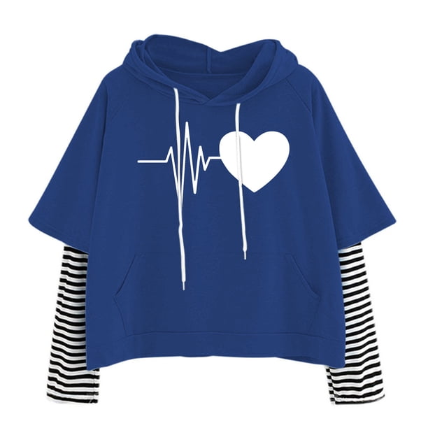 Sudadera cómoda para mujer Gibobby patchwork informal con cordón grueso capucha blusa top Azul L