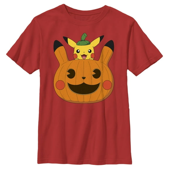 Boy's Pokemon Halloween Pikachu Jack-O'-Lantern  Graphic Tee Red X Large