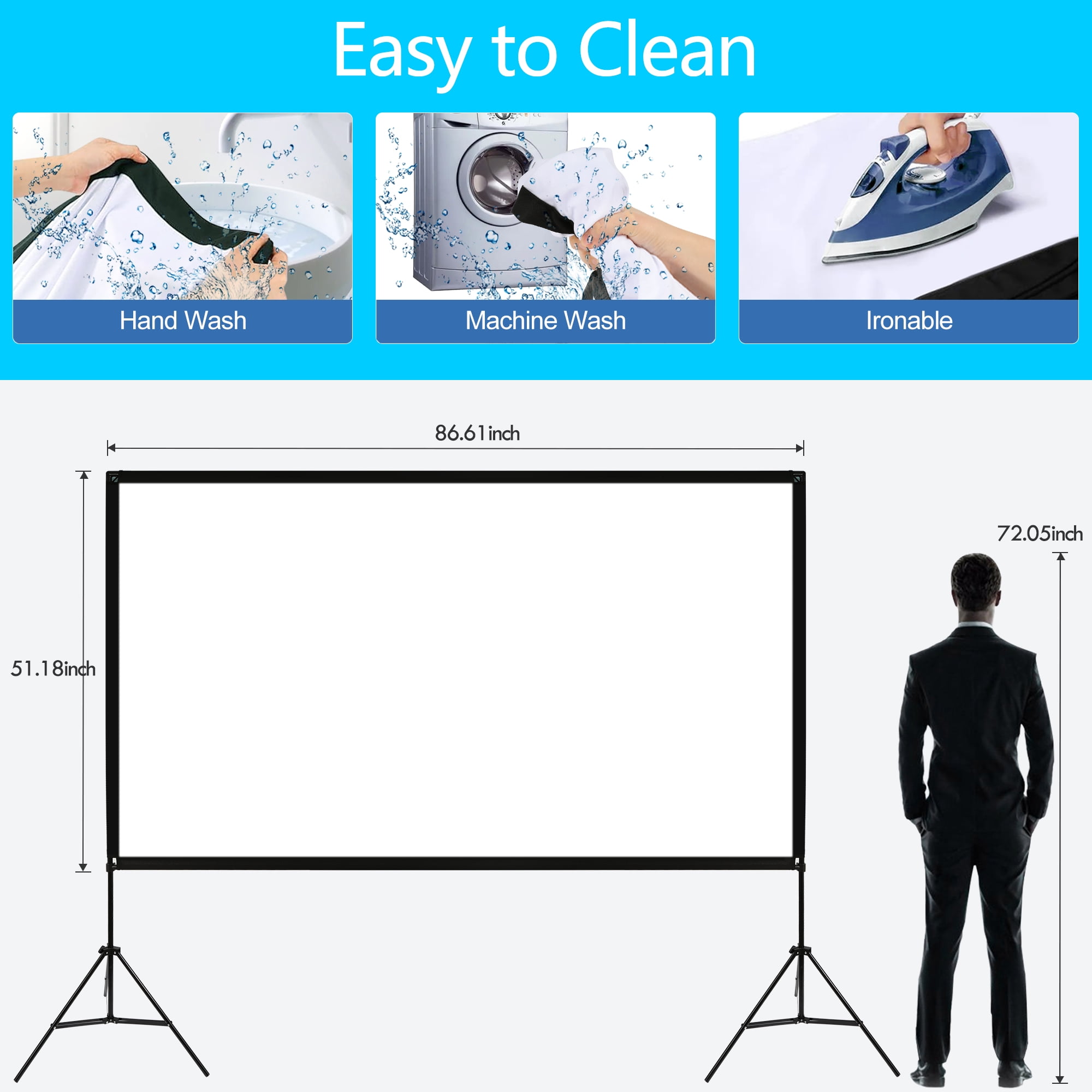 100" Projector Screen with Stand, Foldable Portable Movie Screen, 16:9 HD 4K Wrinkle-Free Indoor Outdoor Projector screens for Backyard Home Theater