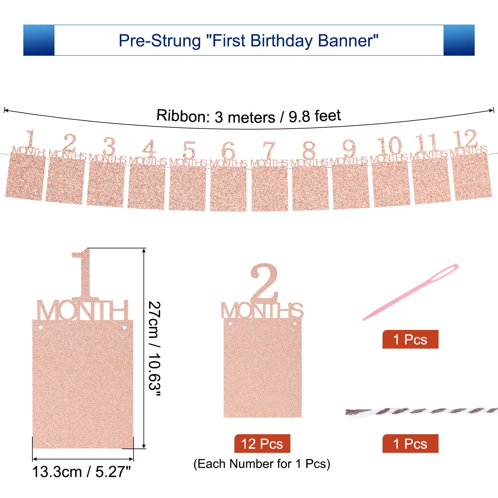 Unique Bargains Birthday Photo Banner 1 To 12 Months First Birthday Decor Rose Gold