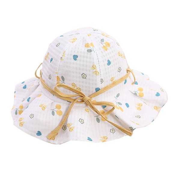 50-52cm hat circumference baby fisherman hat polka dot printing bandage sun hat children's basin hat - yellow