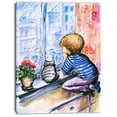 thumbnail image 2 of Petit Garçon et Chat Regardant la Ville - Portrait Moderne Toile Art, 2 of 3