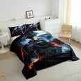thumbnail image 3 of jejeloiu Modern Train Print Queen Comforter Set,Retro Transport Vehicles Bedding Sets,Black Orange Bedding Comforter Set For Teens,Super Cozy Room Decor Reversible,3pcs, 3 of 8