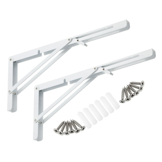 Uxcell 2 Pcs Folding Shelf Brackets, 16 Inch Iron Collapsible Shelf Bracket, L Shelf Bracket Home Decor, White