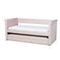 thumbnail image 2 of Skyline Decor Amaya Modern and Contemporary Light Pink Velvet Fabric Upholstered Twin Size Daybed with Trundle, 2 of 11