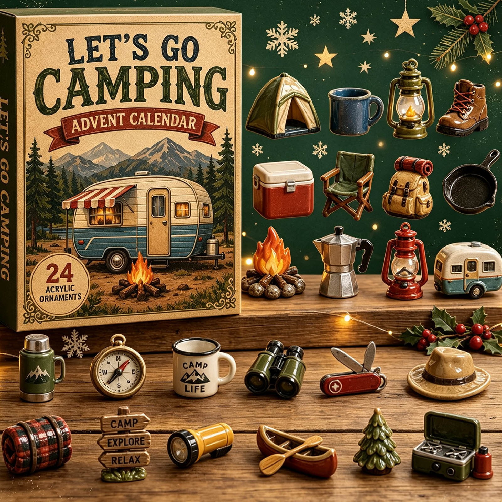 Outdoor Advent Calendar 24 Day Christmas Countdown Mystery Box With Camping and Hiking Gear Accessories Holiday Gift for Outdoor Lovers Portable Travel Supplies Xmas Gifts for Trips