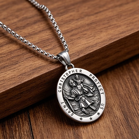 LYH Saint Christopher Necklace, St Christopher Necklace Medal Religious Bless Safety Gift for Men Women Family Friends