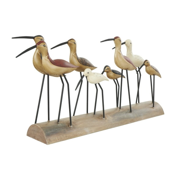 37" x 18" Brown Wood Bird Sculpture with Red Accents and Log Base, by DecMode