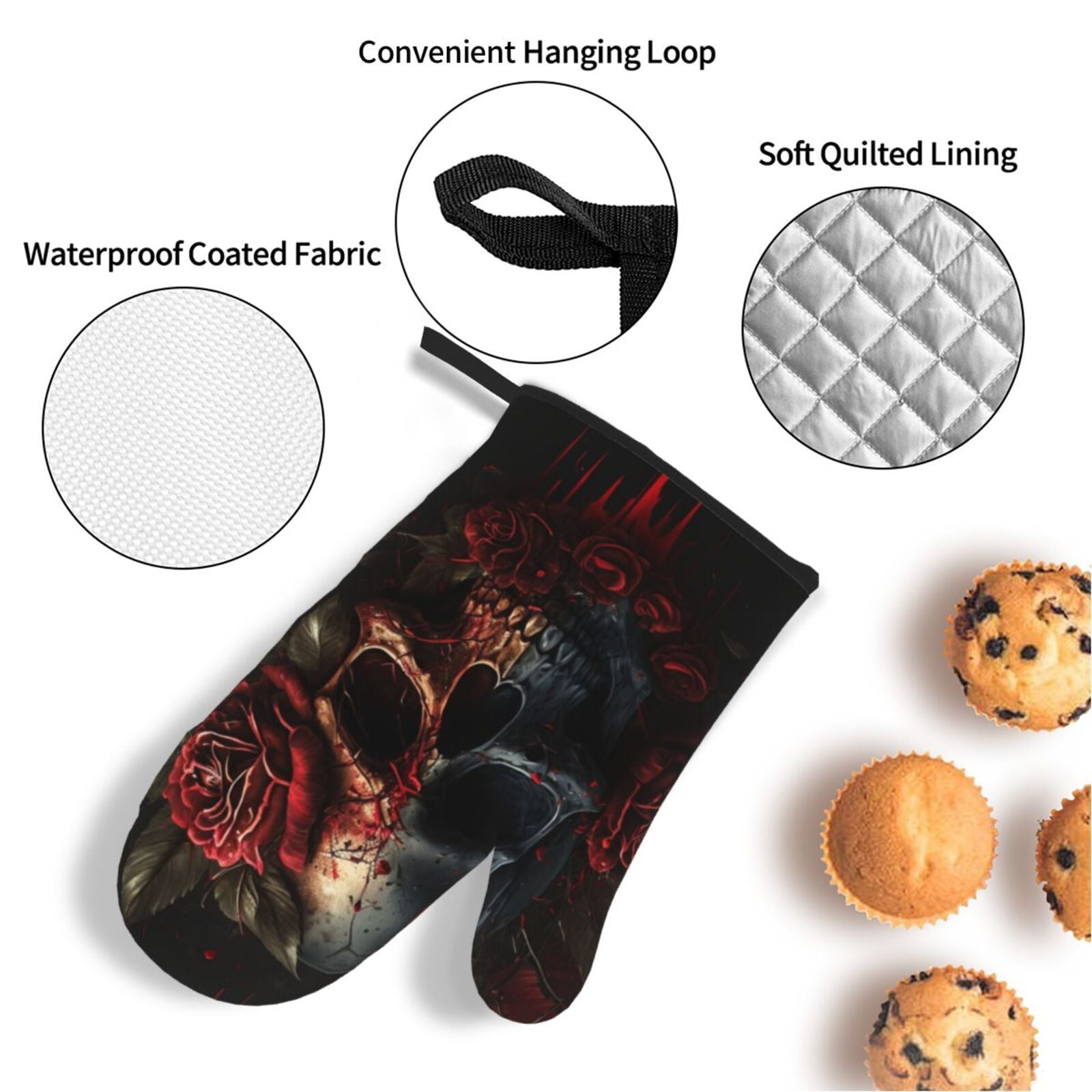 Blood Skull Roses 4Pcs Oven Mitts and Pot Holders Sets Oven Kitchen Gloves Hot Pads for Cooking BBQ Baking Grilling