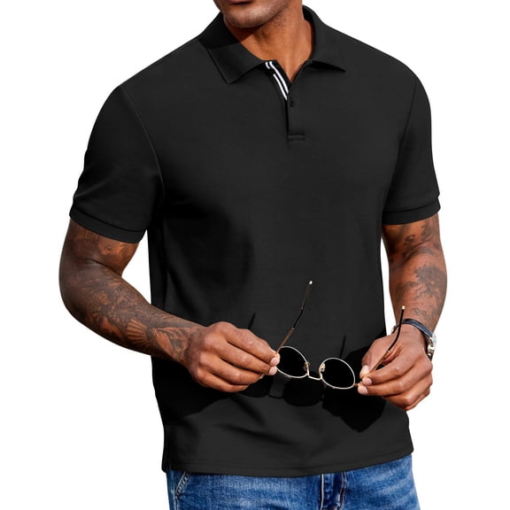 COOFANDY Mens Polo Shirts Short Sleeve Cotton Pique T-Shirts 2 Buttons Casual Performance Golf Shirts