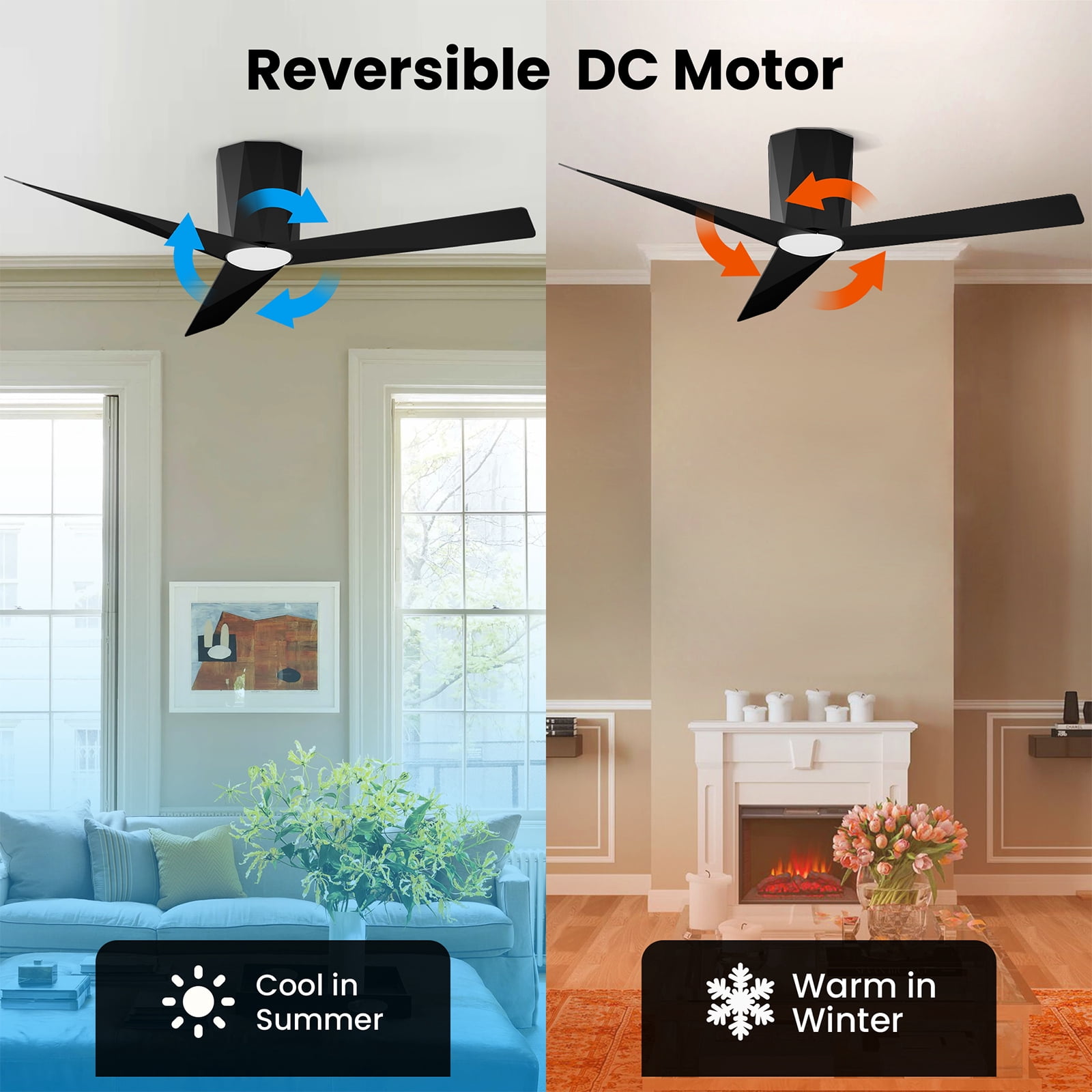 52 Inch Black 3-Blade Modern Ceiling Fan with 3CCT Dimmable LED Light, Reversible DC Motor, Remote & 1H Timer for Bedroom Living Room Kitchen