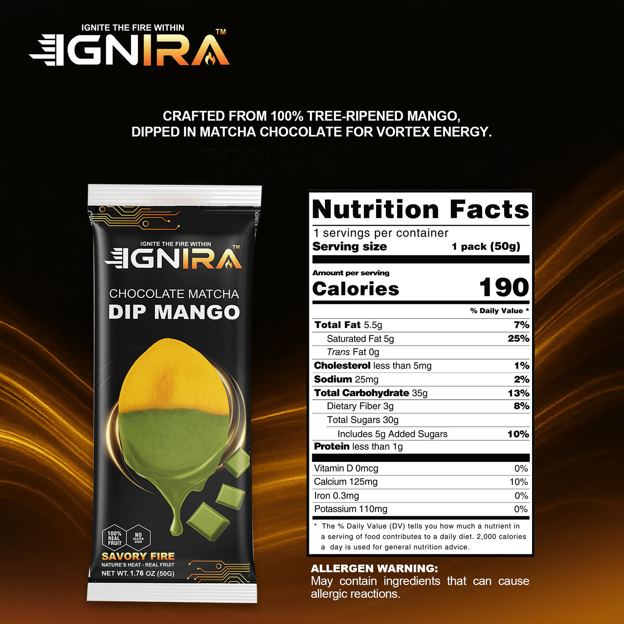 (3 pack) IGNIRA Dried Mango Slices Covered in Chocolate Matcha - Fruit Snack -  6-pack ( Paper Box )