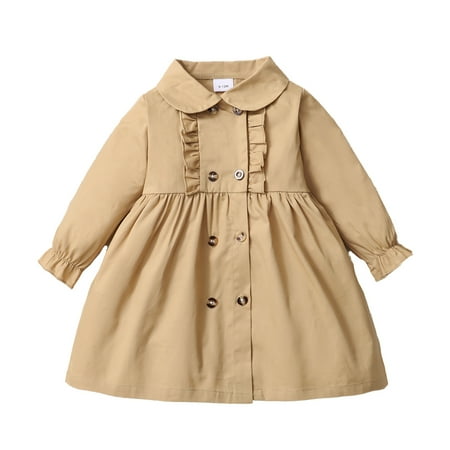 

Kucnuzki 12 Months Infant Baby Girl Winter Dress Causal Dress 18 Months Infant Girl Long Sleeve Solid Color Ruffled Layer Casual Trench Coat Dress Yellow