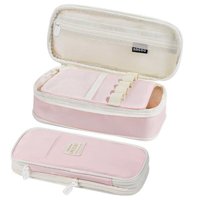 Estuche para lápices MoKo de poliéster rosa de gran capacidad para oficina o escuela