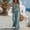 Blue, variant on Womens Sleeveless V Neck Jumpsuits with Front Button Detail and Ruffle Waist Featuring Wide Leg Pants Cut Blue S