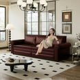 thumbnail image 2 of Aukfa 93.7" King Pull Out Sofa Bed, Faux Leather 3-in-1 Convertible Chesterfield Sleeper Sofa Couch with Nailhead Trim & Rolled Arms, Burgundy, 2 of 8